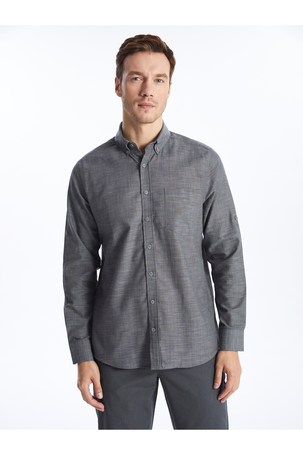Regular Fit Uzun Kollu Armürlü Erkek Gömlek - 2