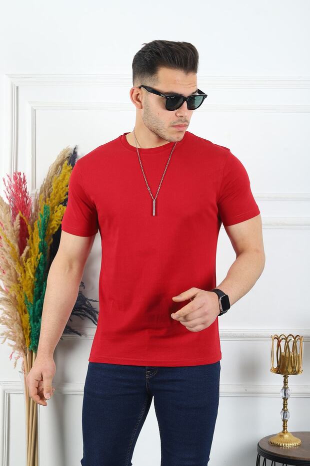 Red Men's T-Shirt Standard-Fit Crew Neck Plain Men's T-Shirt T-Shirt