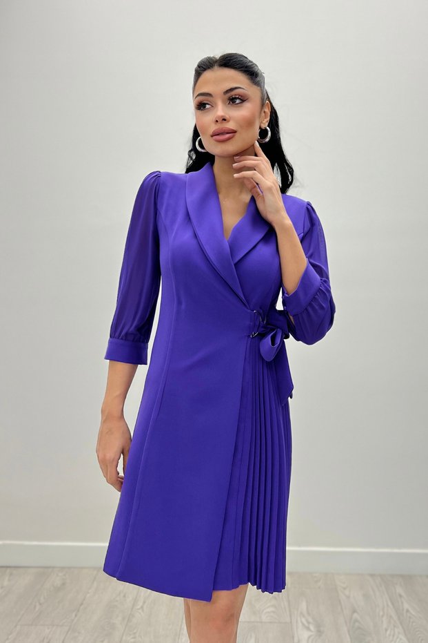 Atlas Fabric Pleated Jacket Dress - PURPLE