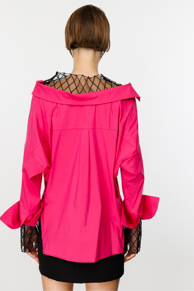 Kadın File Detay Gömlek Bluz - 4