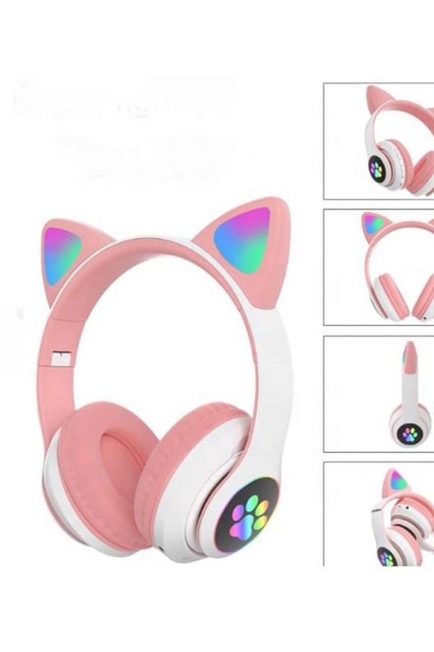 Bluetooth 5.0 Pembe Kedi Kulaklık Led Mikrofonlu - 8