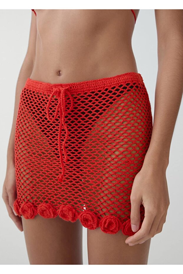 Kroşe çiçekli mini etek - 6