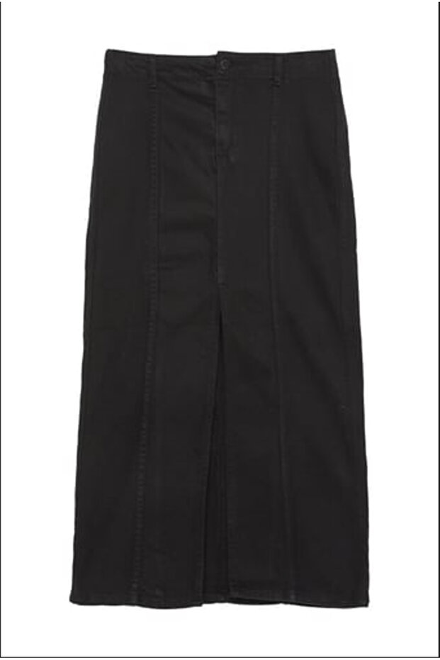 Slit Detailed Denim Skirt Black