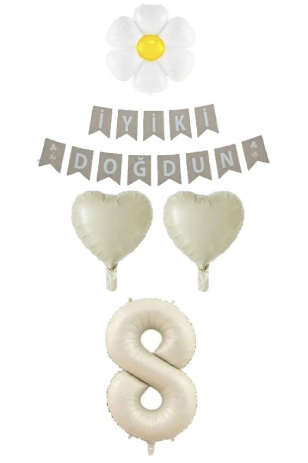 Cream Numeral Balloon Daisy Heart Foil Balloon Birthday Set Ornament