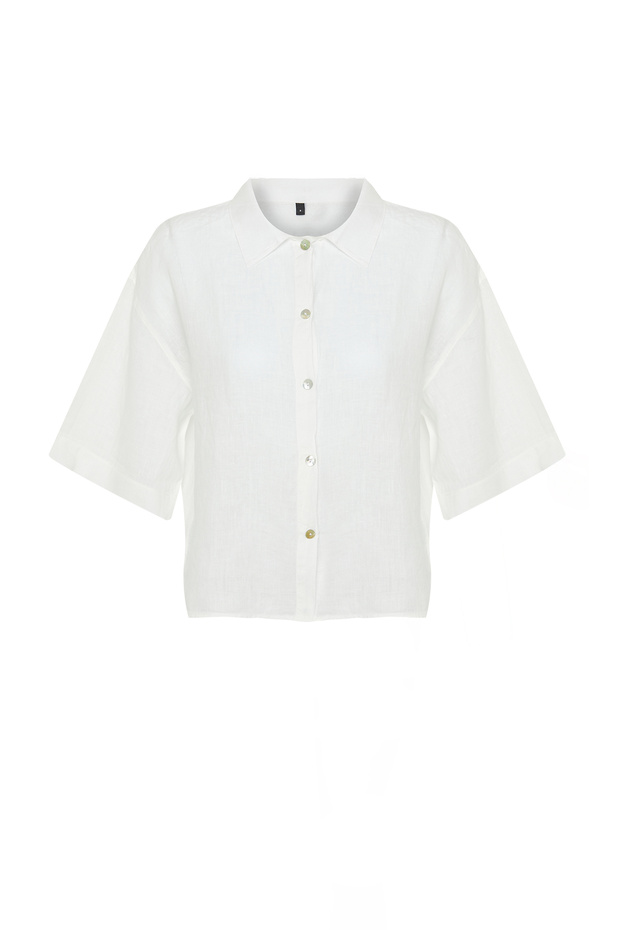 Ekru %100 Keten Oversize Gömlek TWOSS24GO00122 - 7