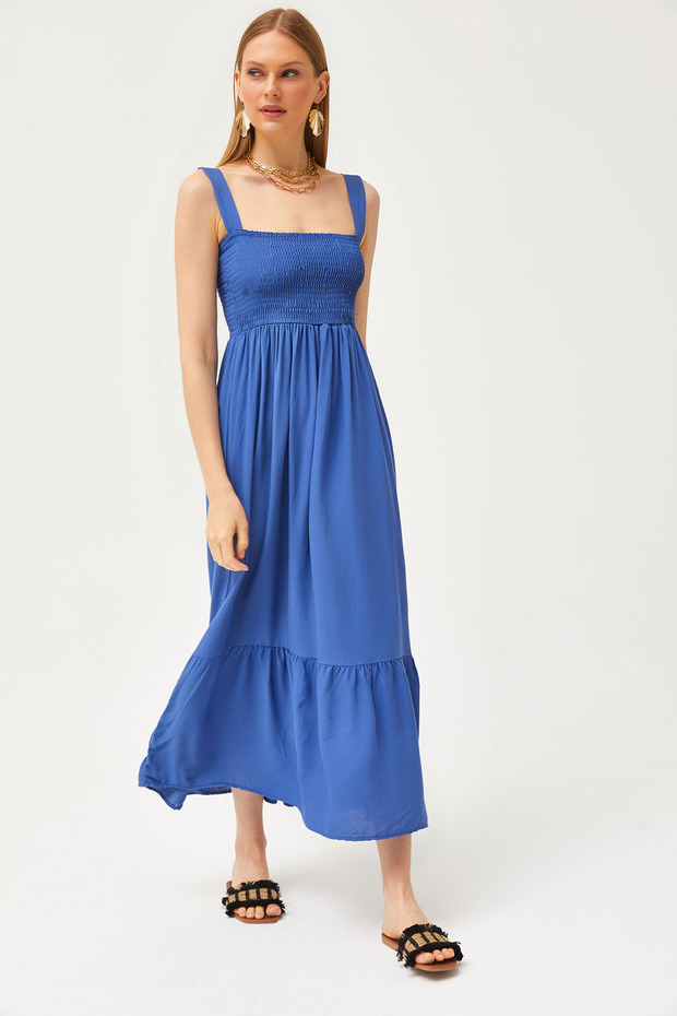 Women's Indigo Strap Midi Woven Viscose Dress ELB-19002102