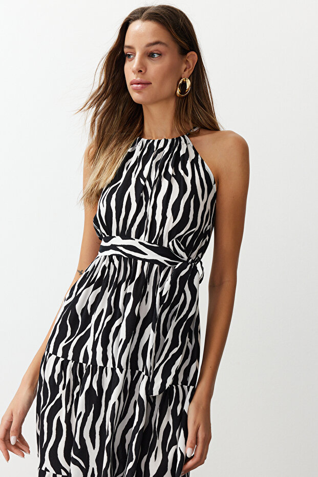 Siyah Animal Shift Shally Maxi Dokuma Elbise TWOSS24EL00872 - 5