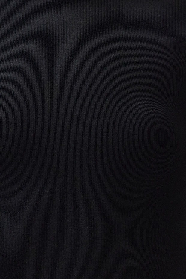 Siyah Viskoz/Yumuşak Kumaşlı Renk Bloklu Vücuda Oturan Esnek Örme T-Shirt TWOSS24TS00063 - 4