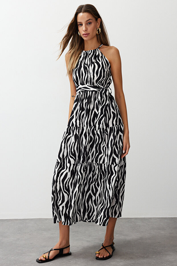 Siyah Animal Shift Shally Maxi Dokuma Elbise TWOSS24EL00872 - 3