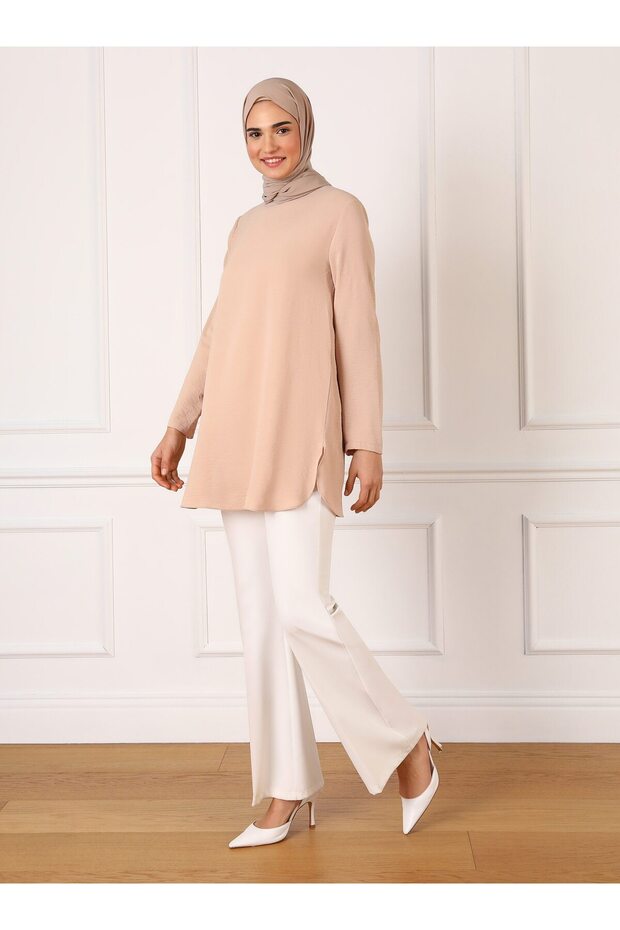 Aerobin Side Slit Tunic - Light Beige - Refka - 1