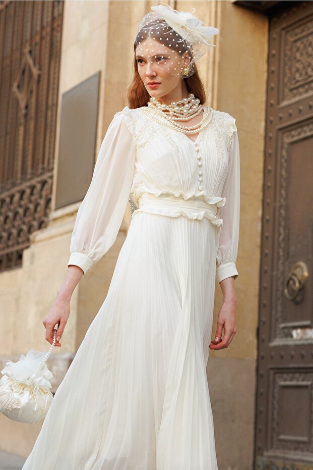 Özel Taş Işlemeli Piliseli Elbise - 1