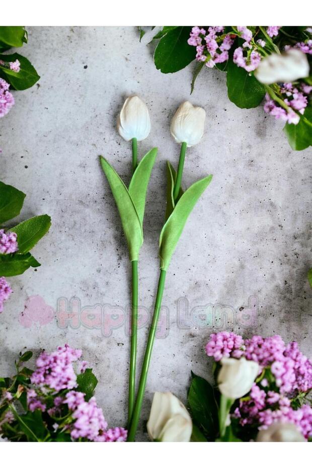 2 توليب رطب صناعي، ملمس واقعي، أبيض، 2 قطعة توليب رطب