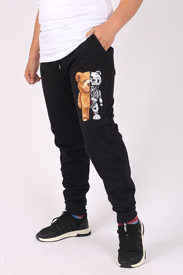 Robotic Teddy Bear Print Detailed 2 Rope Boys' Sweatpants