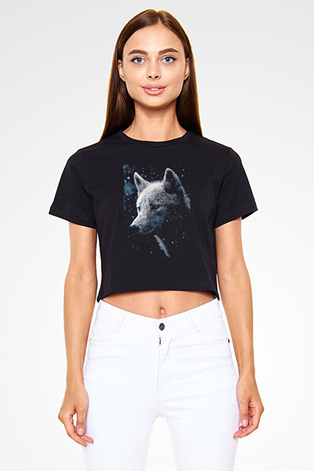Wolf Black Unisex Crop Top T-Shirt