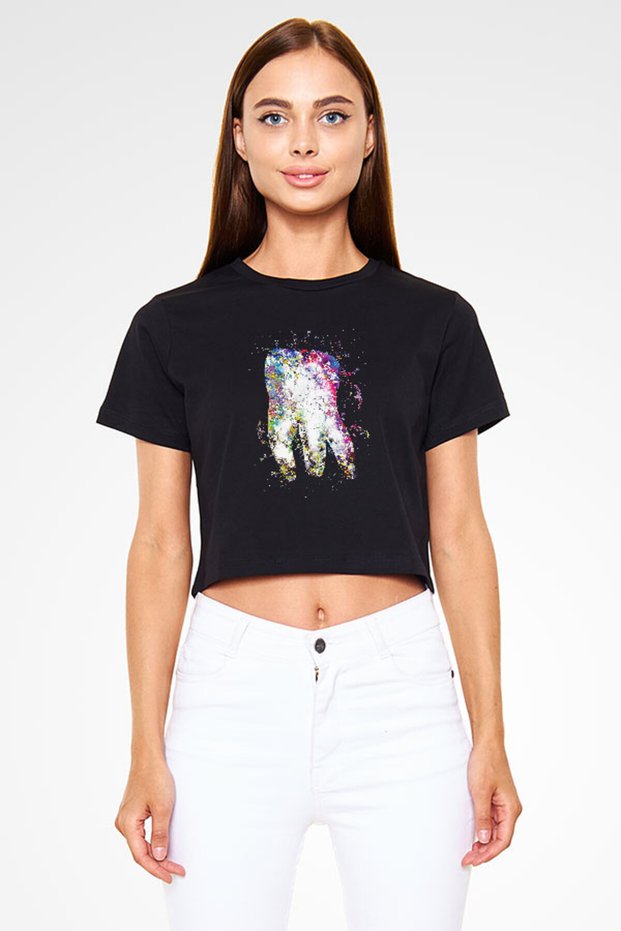 Tooth Illustration Dentist Black Unisex Crop Top T-Shirt T-Shirt