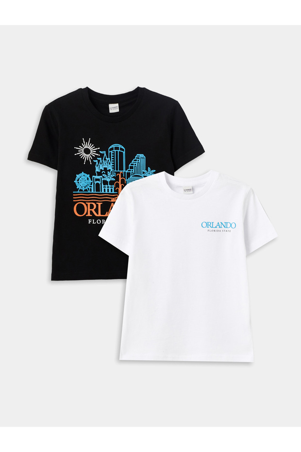 Crew Neck Printed Short Sleeve Boy's T-Shirt Pack of 2