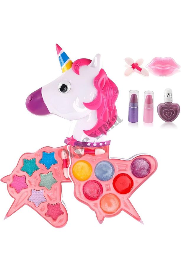 Kız Çocukları İçin Sürülebilir Unicorn Şekilli 3 Katlı Makyaj Seti - Eğitici Güzellik Oyuncak - 5