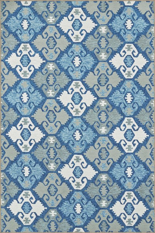 White and Blue Diamond Decorative and Woven Base Carpet 4324