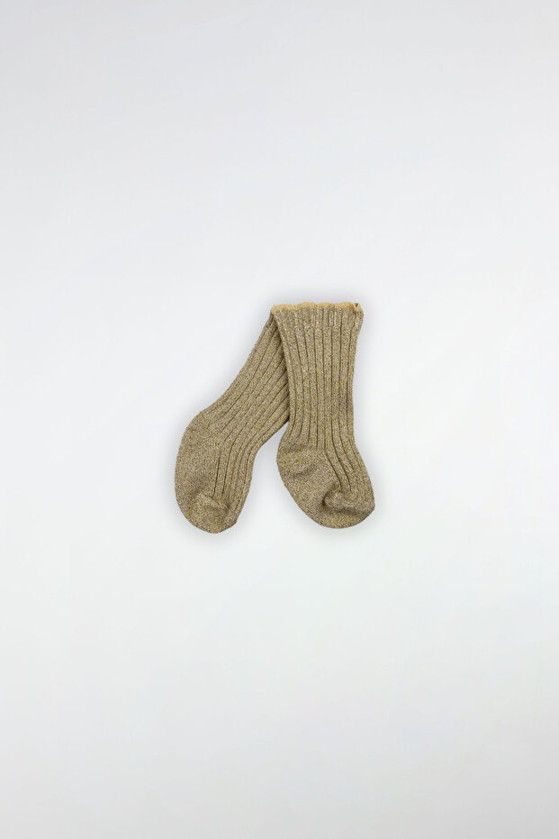 Baby Girl Mustard Ribbed Glitter Socks