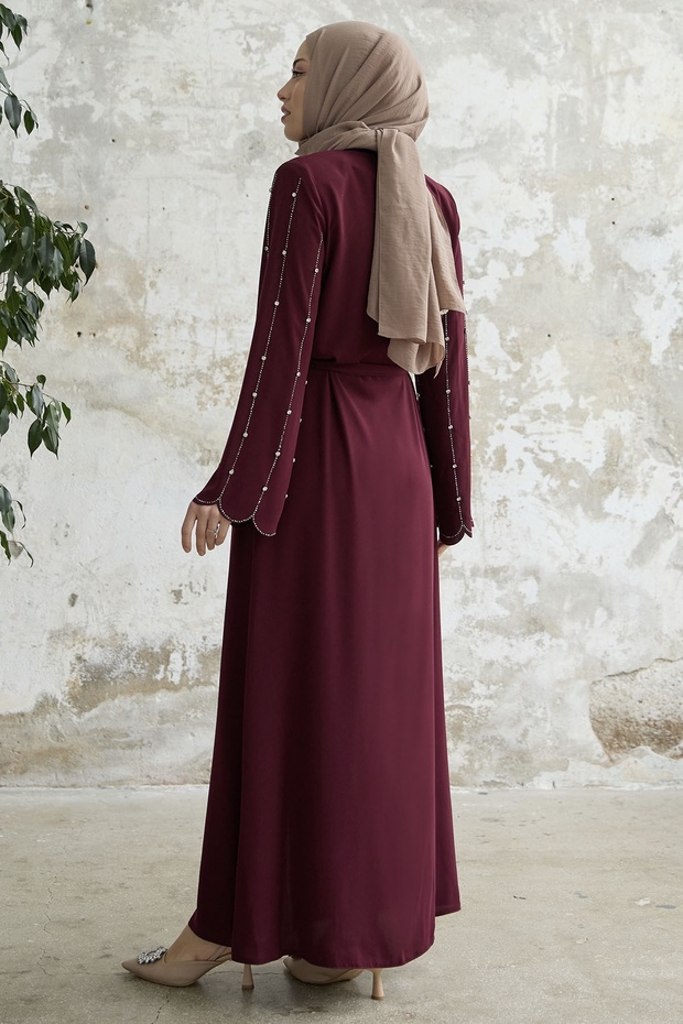 أكمام مطرزة بالأحجار - أحمر كلاريت - 5