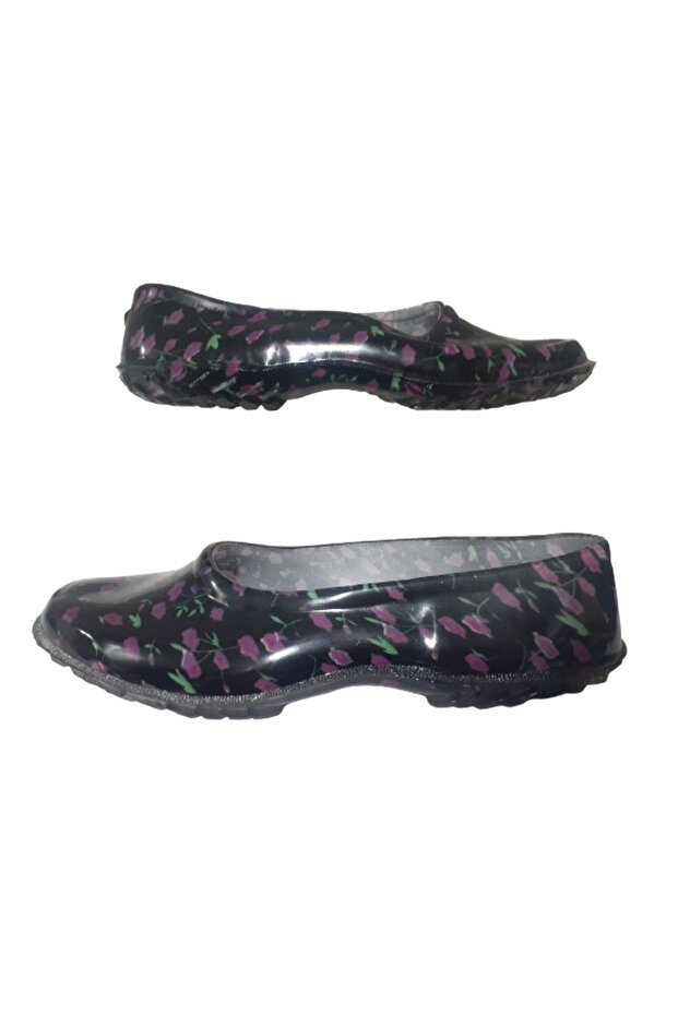 Women's Rubber Black-Light Purple Floral Non-Slip Sole Work Shoes Emerk320-22