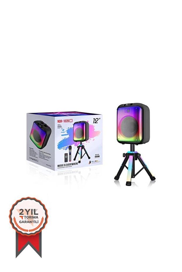 NDR-102B Siyah RGB Ledli Dahili Mikrofon&Kumanda Bluetooth Hoparlör Siyah - 5