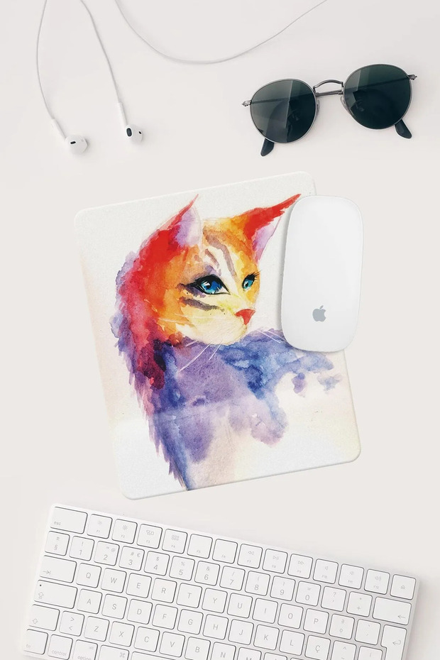 Rectangular Mouse Pad with Cat Drawing Wrist Support Mouse Pad. - 1