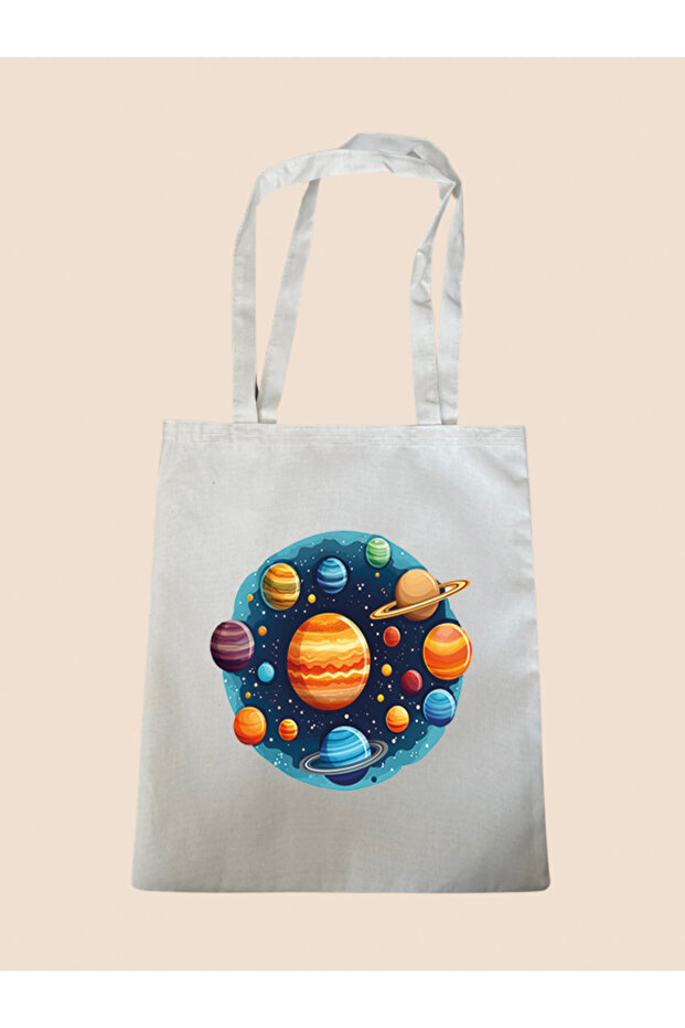Universe and Planets Themed Cloth Bag - Large Size Women's Shoulder Bag