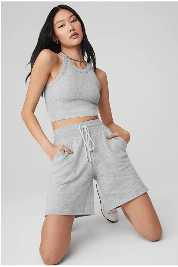 Women's Fitted Halter Neck Ribbed Camisole Crop Athlete Body
