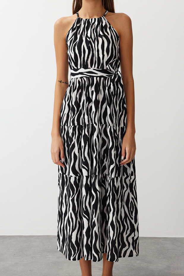 Siyah Animal Shift Shally Maxi Dokuma Elbise TWOSS24EL00872 - 6