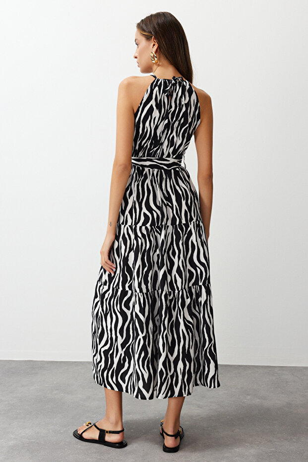 Siyah Animal Shift Shally Maxi Dokuma Elbise TWOSS24EL00872 - 8