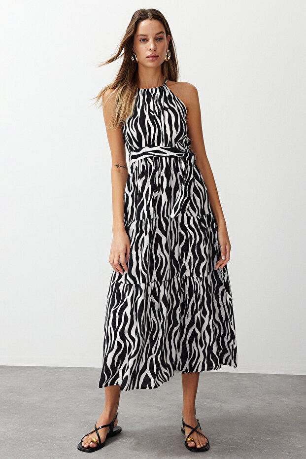 Siyah Animal Shift Shally Maxi Dokuma Elbise TWOSS24EL00872 - 4