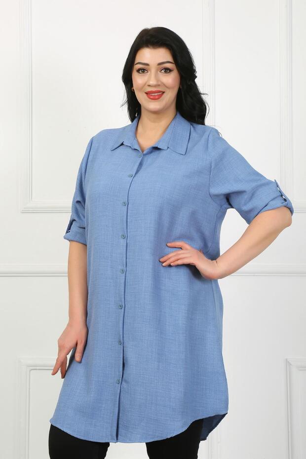 Women's Indigo Soft Linen Large Size Tunic