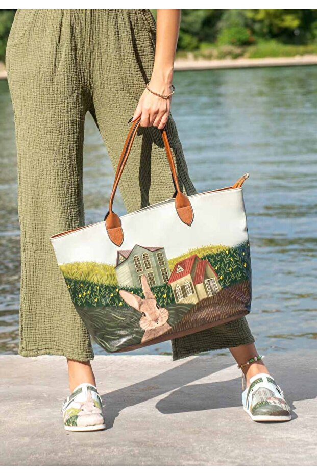 Women's Vegan Leather Green Shoulder Bag - Going on an Adventure Design
