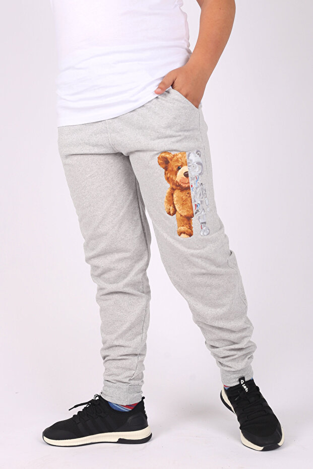 Robotic Teddy Bear Print Detailed 2 Rope Boys' Sweatpants