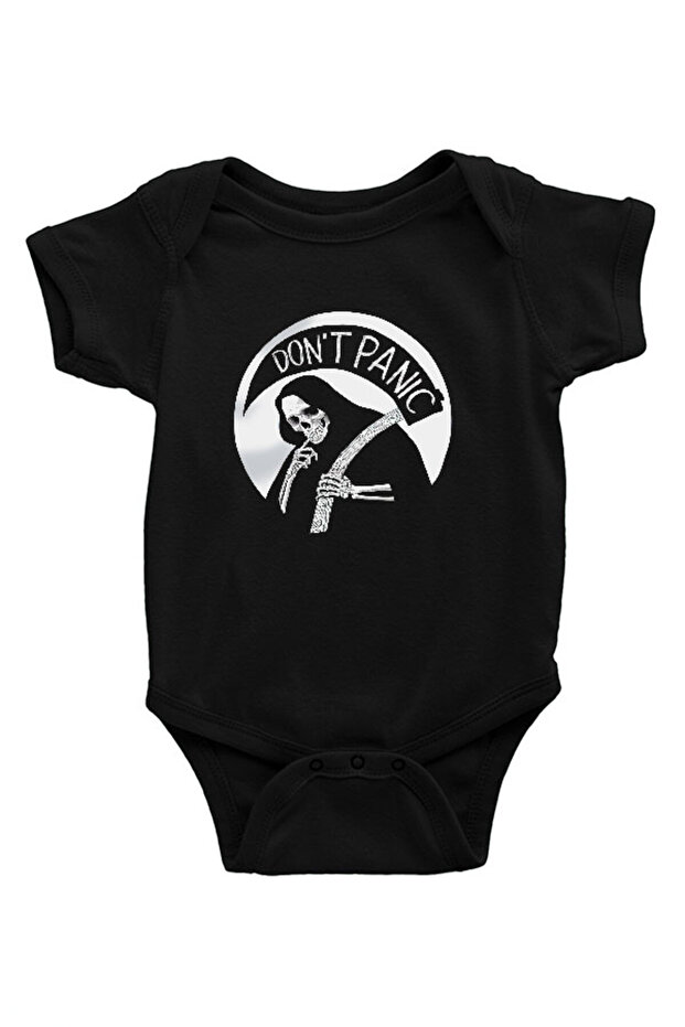 Don'T Panic Black Unisex Baby Bodysuit - Zıbın