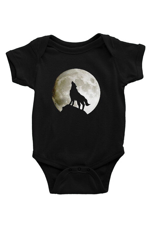 Howling Wolf black Unisex baby body - Zıbın