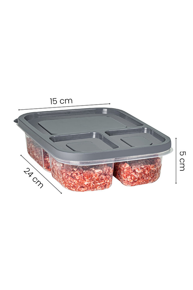 1.15 Liter Anthracite 8-Piece 3-Compartment Rectangular Storage Container - 4