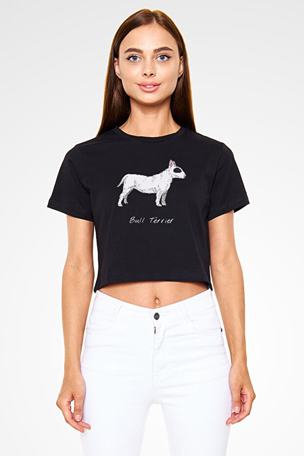 White Bull Terrier Black Unisex Crop Top T-Shirt T-Shirt