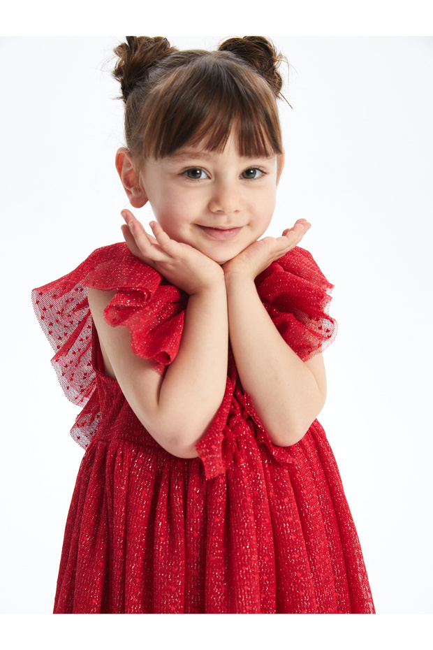 LCW Bisiklet Yaka Kız Bebek Tül Elbise - 4