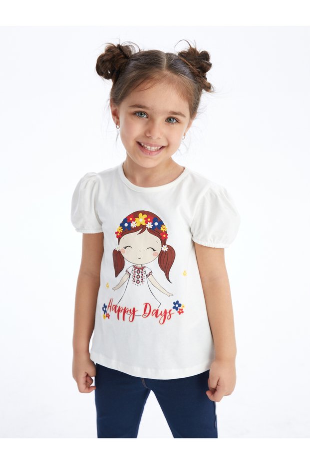 Crew Neck Printed Short Sleeve Baby Girl T-Shirt