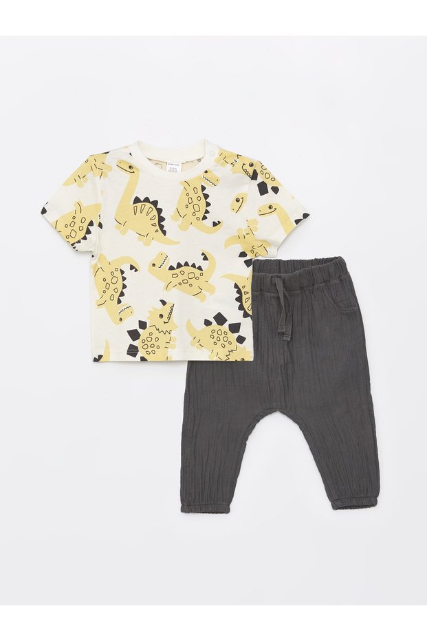 Crew Neck Baby Boy T-Shirt and Trousers 2 Pieces Set