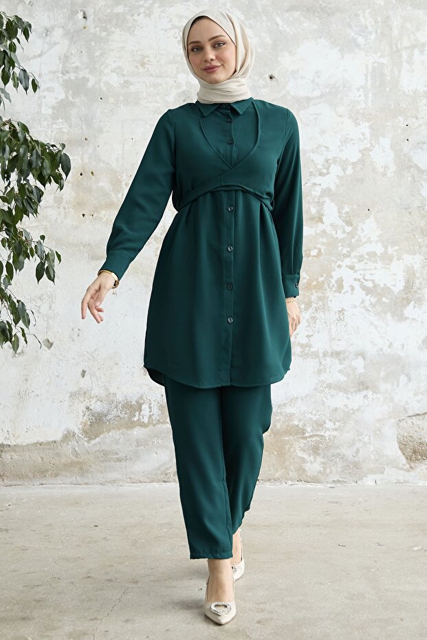 Front Tie Double Set - Emerald Green