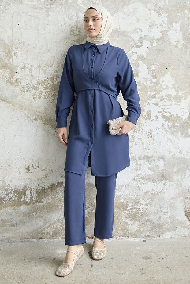 Front Tie Double Set - Navy Blue