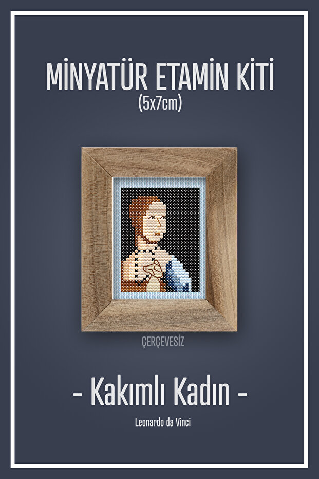 Inlaid Women's (LADY WİTH AN ERMİNE) Dmc Muline Frameless Mini Etamine Kit 10x10cm