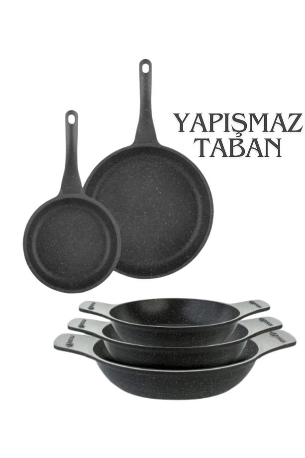 Granit 2 li 20-26 cm Tava + 3'lü Güveç Sahan Set Kapaksız -Gri - 1
