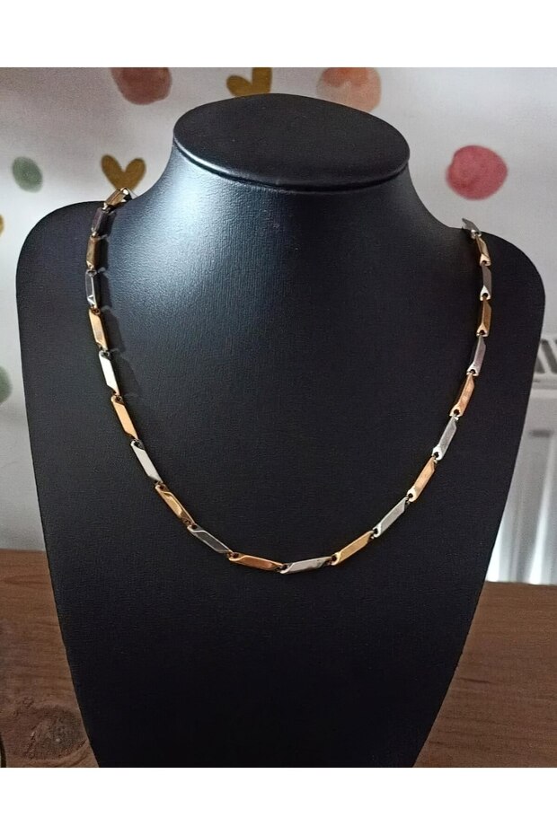 Stainless Steel Unisex Cube Triangle Model 2 Color Motif Necklace