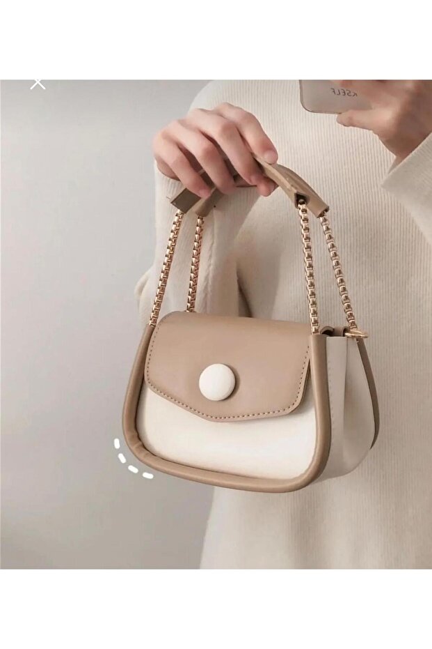 Women's Cream and Mink Chain Baguette Bag