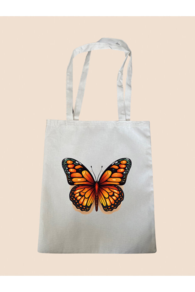 Orange Butterfly Printed Cloth Bag - Large Size Women's Shoulder Bag