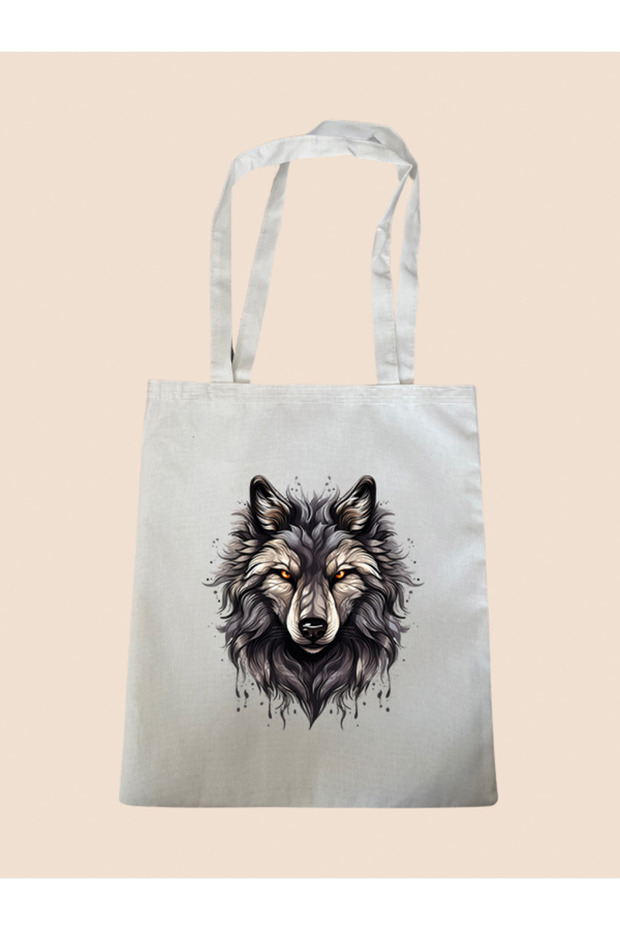 Black Wolf Printed Cloth Bag - Large Size Women's Shoulder Bag